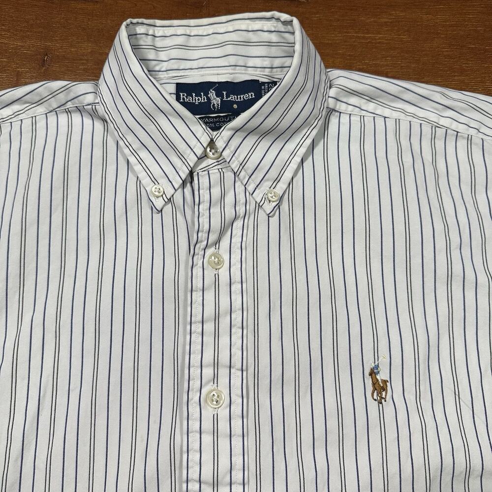 Vintage Ralph Lauren Yarmouth Button Up Shirt Men L White Stripe Flesh Pony Polo